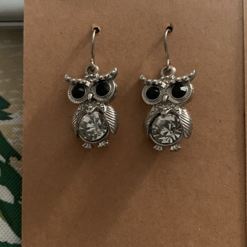 Owl-Themed Pierced Earrings Set - Gold, Silver, and Black - Picture 2 of 4
